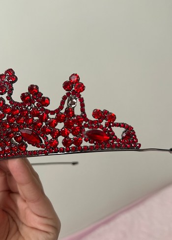 Koyu Kırmızı taşlı Taç ve Küpe Seti - Görsel 5