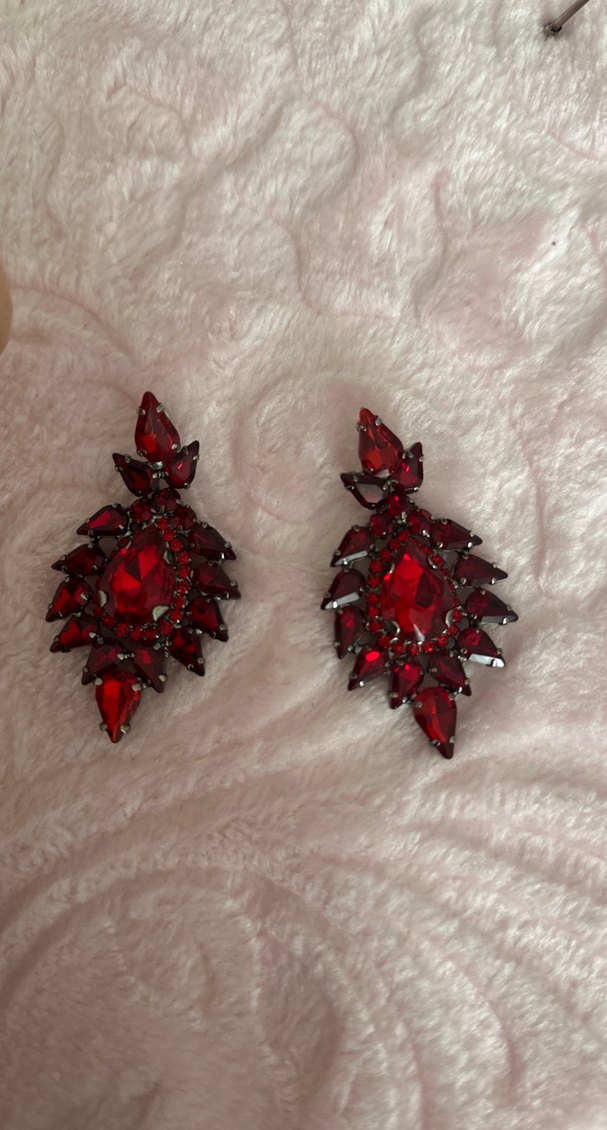 Koyu Kırmızı taşlı Taç ve Küpe Seti - Görsel 2