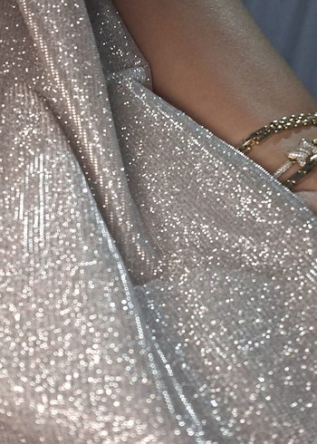 V Yaka İşlemeli Mini Abiye Elbise simli - Görsel 7