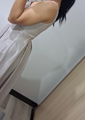 V Yaka İşlemeli Mini Abiye Elbise simli - Görsel 9