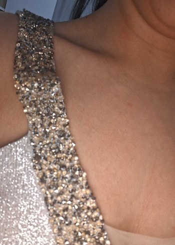 V Yaka İşlemeli Mini Abiye Elbise simli - Görsel 6