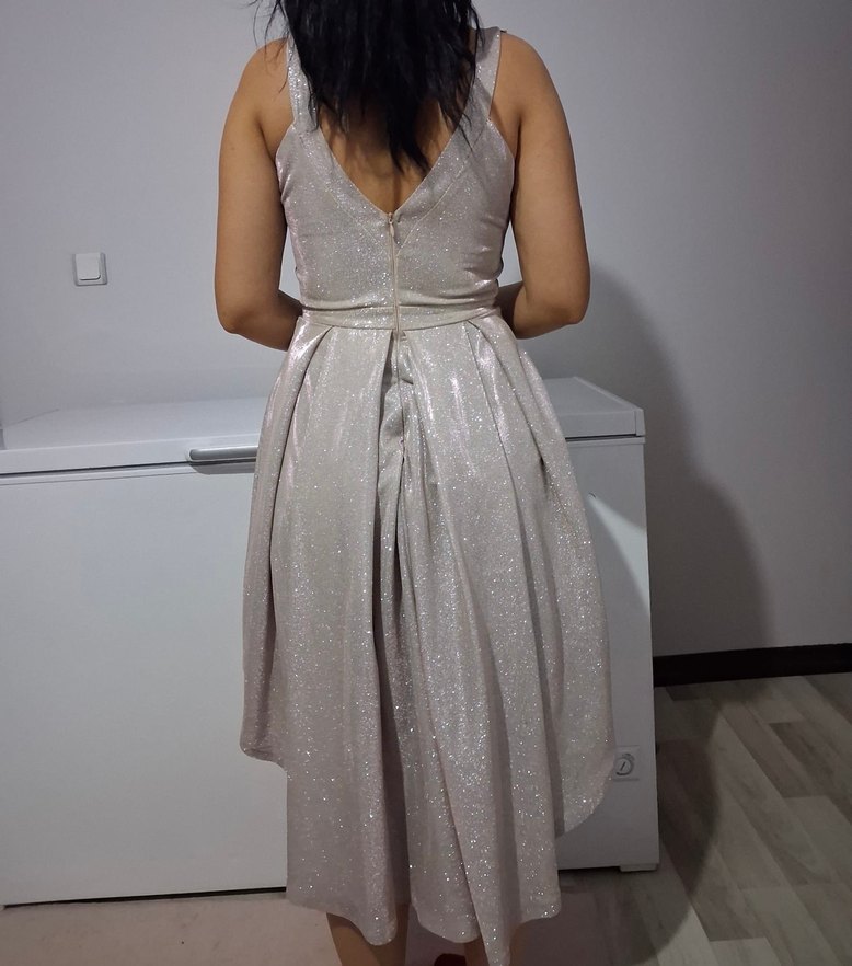 V Yaka İşlemeli Mini Abiye Elbise simli - Görsel 4