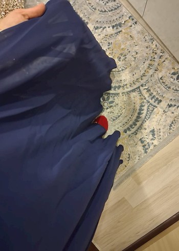 Lacivert Payet İşlemeli Uzun Abiye Elbise - Görsel 8