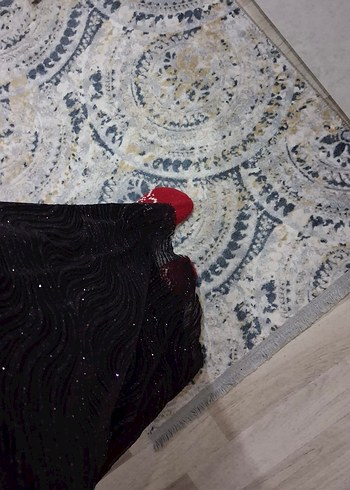 Siyah İşlemeli Uzun V Yaka Abiye Elbise - Görsel 5