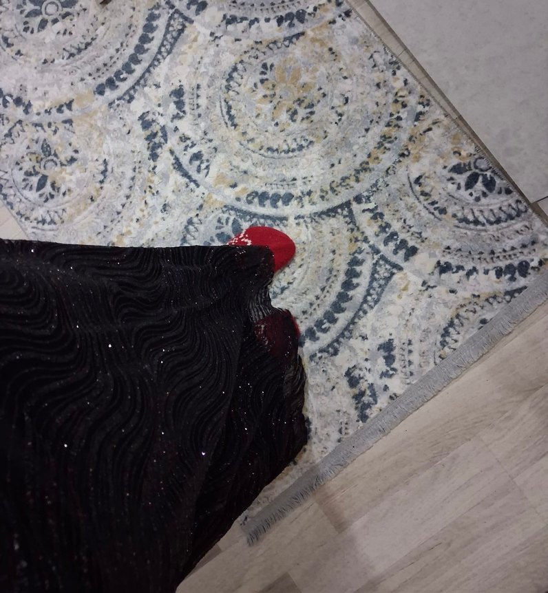 Siyah İşlemeli Uzun V Yaka Abiye Elbise - Görsel 5