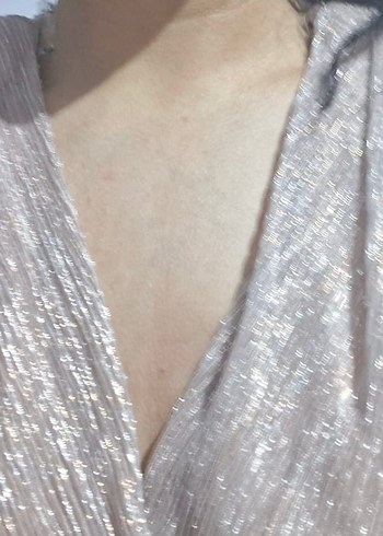 Pembe Drapeli V Yaka Uzun Abiye Elbise vatkalı - Görsel 5