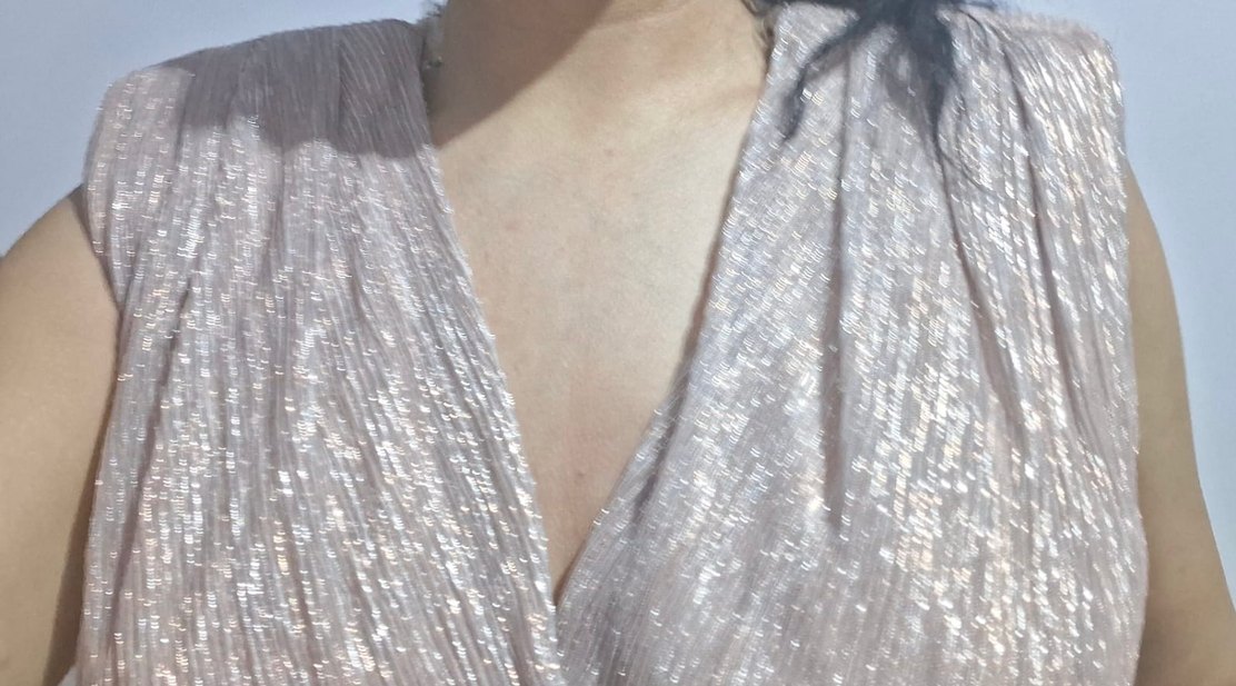 Pembe Drapeli V Yaka Uzun Abiye Elbise vatkalı - Görsel 5