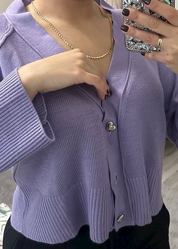 Düğmeli Mor Midi Örgü Hırka açıklamayı okuyun! - Görsel 5