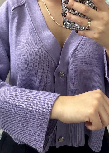 Düğmeli Mor Midi Örgü Hırka açıklamayı okuyun! - Görsel 3