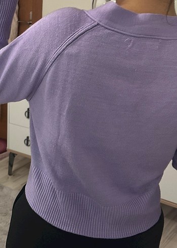 Düğmeli Mor Midi Örgü Hırka açıklamayı okuyun! - Görsel 2