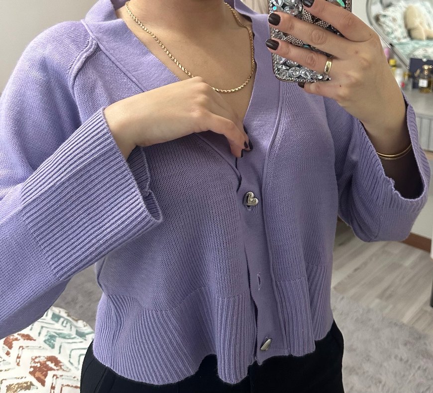 Düğmeli Mor Midi Örgü Hırka açıklamayı okuyun! - Görsel 5