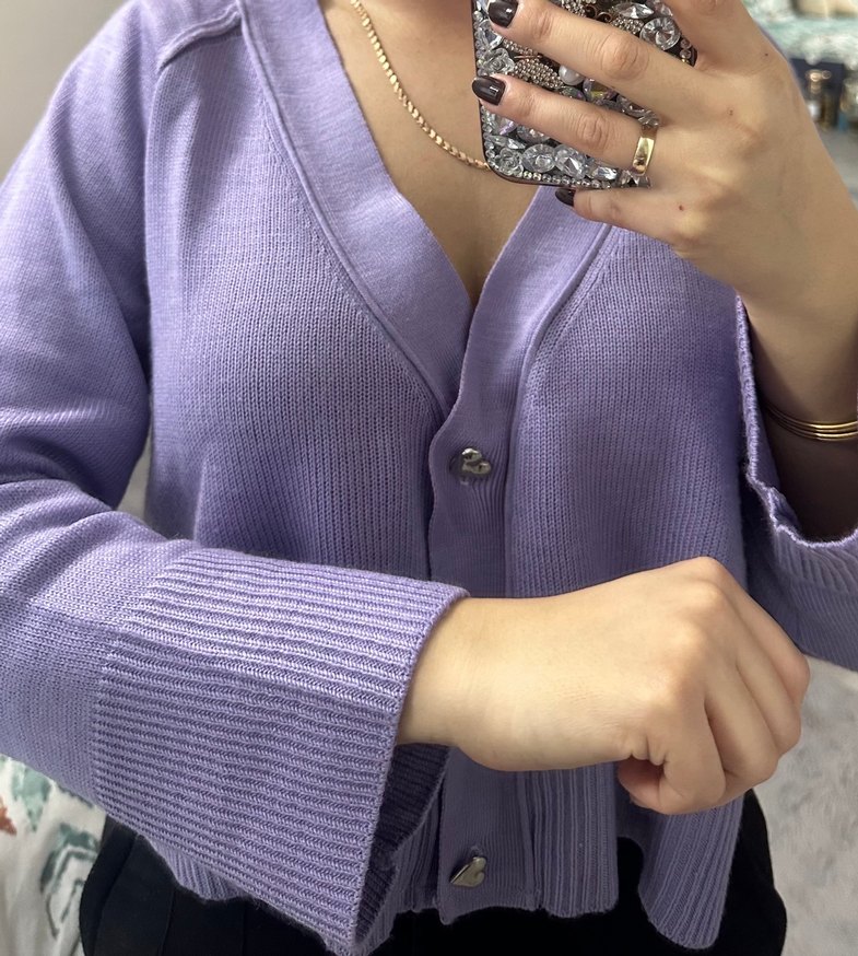 Düğmeli Mor Midi Örgü Hırka açıklamayı okuyun! - Görsel 3