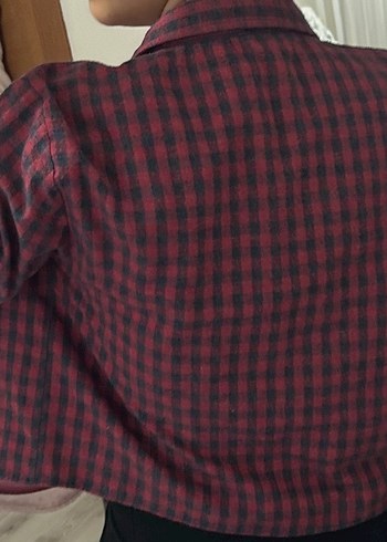 Bordo Kareli Düğmeli Salaş Kadın Gömlek Qu zu marka - Görsel 2