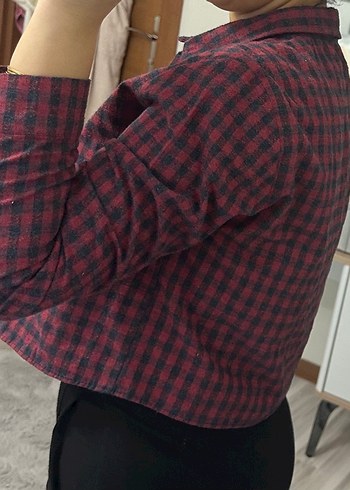 Bordo Kareli Düğmeli Salaş Kadın Gömlek Qu zu marka - Görsel 4