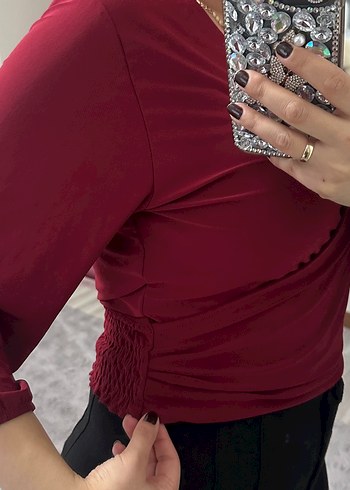 Bordo V Yaka Bluz  lütfen açıklamayı okuyun! - Görsel 2