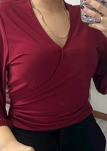 Bordo V Yaka Bluz  lütfen açıklamayı okuyun! - Görsel 3