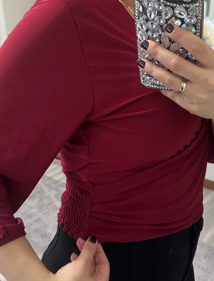 Bordo V Yaka Bluz  lütfen açıklamayı okuyun! - Görsel 2