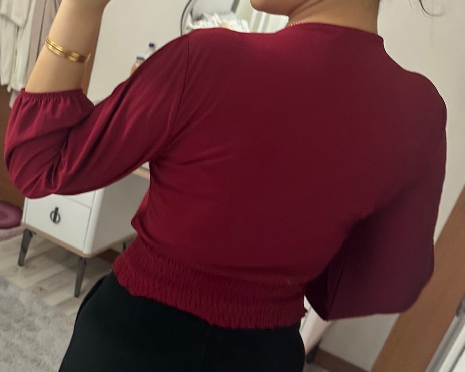 Bordo V Yaka Bluz  lütfen açıklamayı okuyun! - Görsel 5