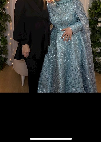 Parlak Mavi Uzun Kollu Kadın Abiye Elbise NIŞANLIK - Görsel 2