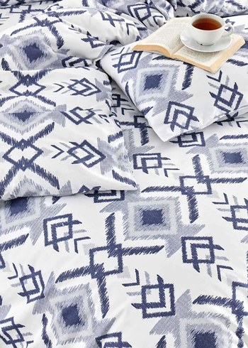 Ranforce Mavi Gri Batik Desenli çift kişilik Nevresim Takımı