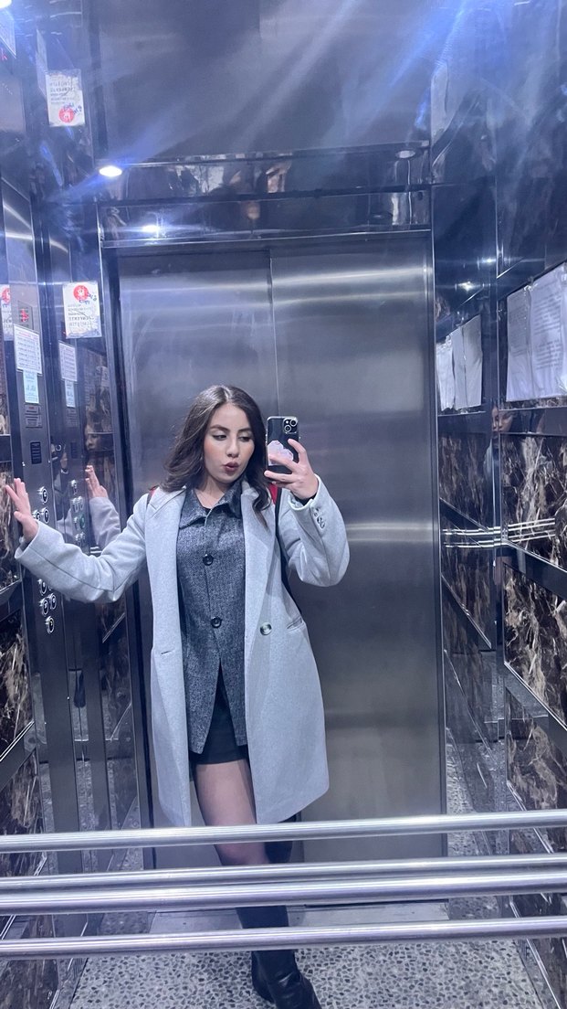 Gri Deri Midi Kadın Ofis Kabanı - Görsel 3