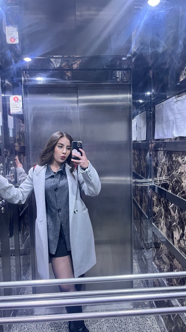 Gri Deri Midi Kadın Ofis Kabanı - Görsel 2