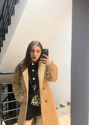 Bej Deri Midi Kadın kahverengi Kaban - Görsel 2