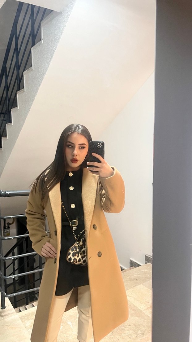 Bej Deri Midi Kadın kahverengi Kaban - Görsel 2