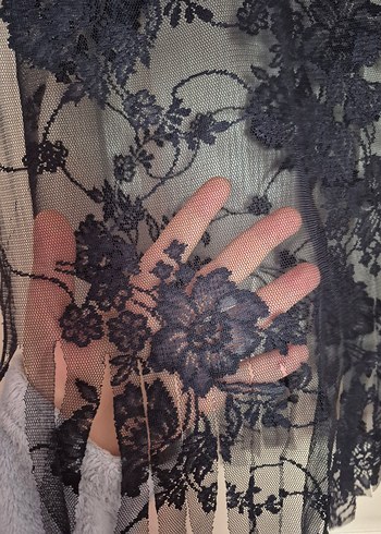 Lacivert Nakışlı Bohem şal - Görsel 6