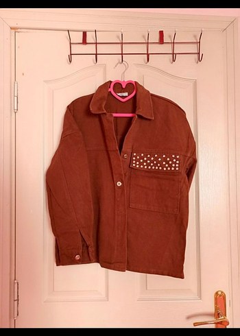 Kahverengi Kadife Düğmeli Kadın Gömlek KOT - Görsel 2