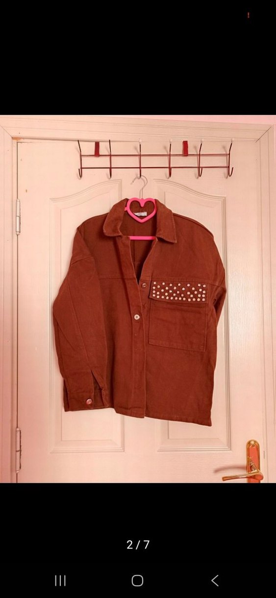 Kahverengi Kadife Düğmeli Kadın Gömlek KOT - Görsel 2