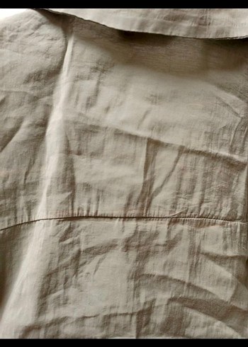 Düğmeli Kısa Kollu Keten Kadın Gömlek - Görsel 5