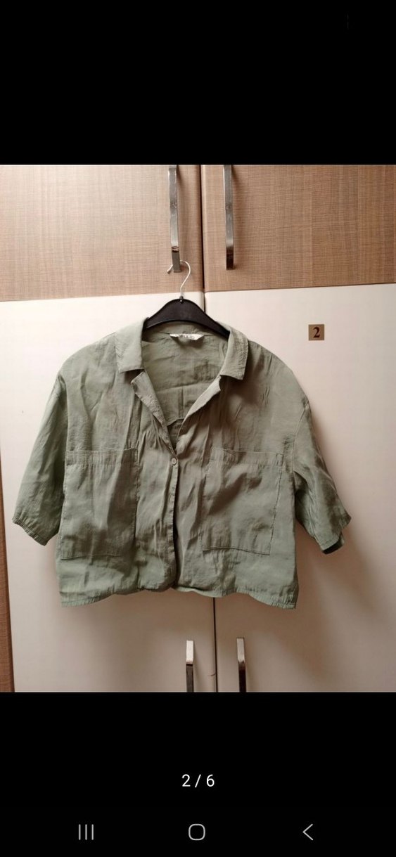 Düğmeli Kısa Kollu Keten Kadın Gömlek - Görsel 2