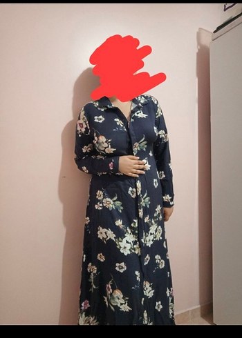 Çiçek Desenli Uzun Lacivert Bohem Elbise - Görsel 3