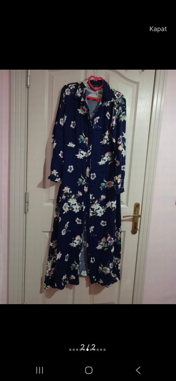 Çiçek Desenli Uzun Lacivert Bohem Elbise - Görsel 2