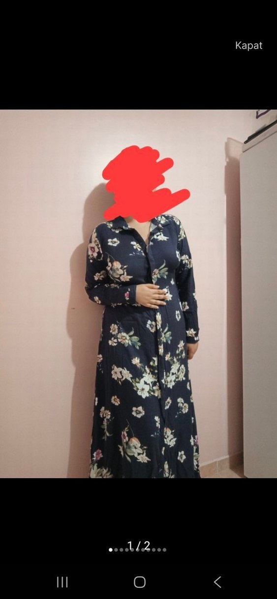 Çiçek Desenli Uzun Lacivert Bohem Elbise - Görsel 3