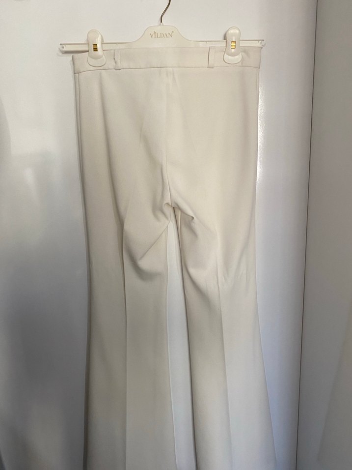 Beyaz Pilili Kadın Kumaş Pantolon - Görsel 4
