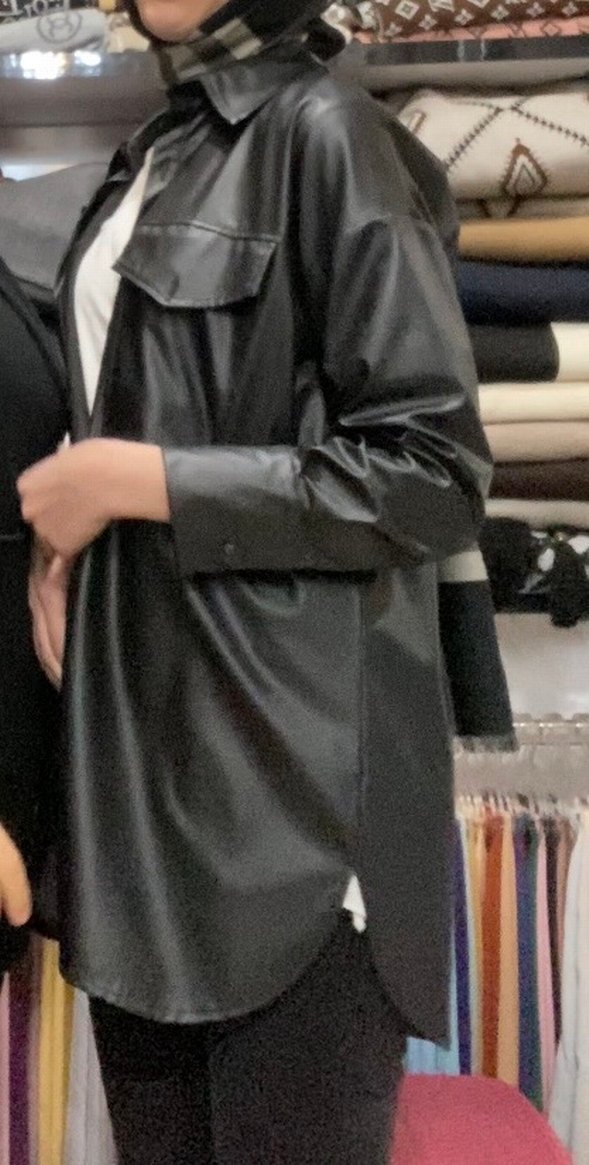 Siyah Deri gömlek - Görsel 2