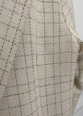 Düğmeli Beyaz Ekose Kadın Blazer - Görsel 4