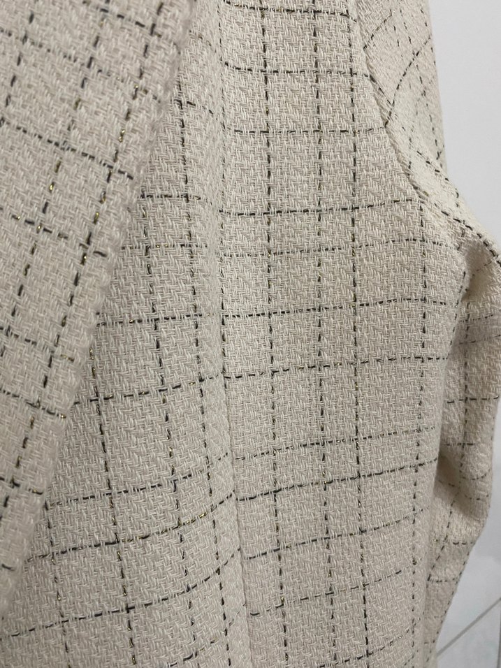 Düğmeli Beyaz Ekose Kadın Blazer - Görsel 4