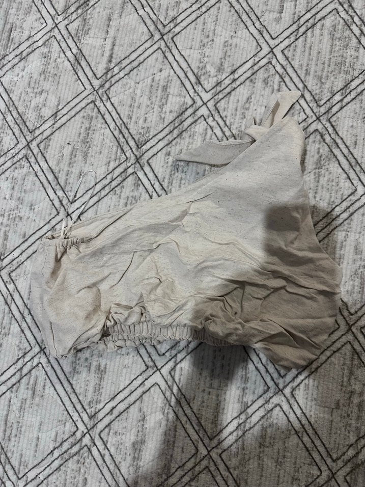 Bej Renkli Düz Desensiz tek kol crop - Görsel 2