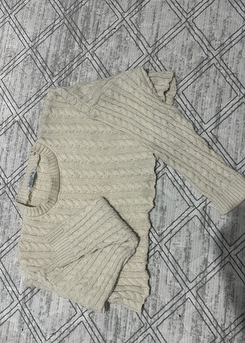 Bej Örgü Mini Kadın Kazak - Görsel 2