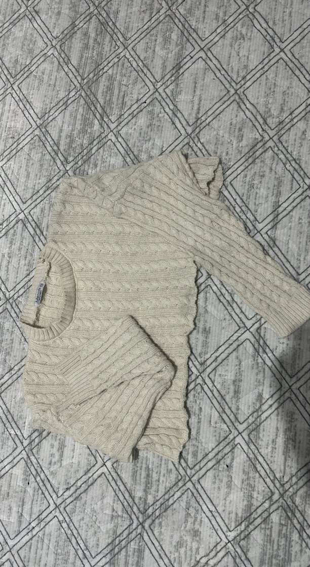 Bej Örgü Mini Kadın Kazak - Görsel 2