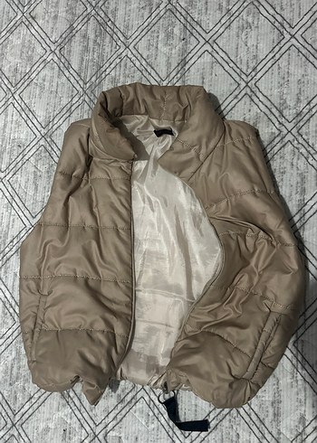 Bej Kadın Kapitone Dik Yaka Yelek - Görsel 2