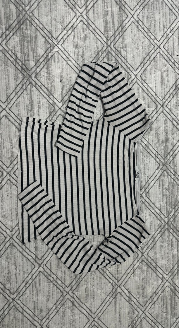 Çizgili Uzun Kollu Kadın Crop Top - Görsel 2