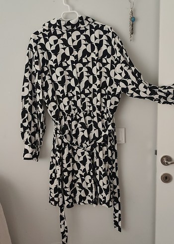 Desenli Kuşaklı Mini gömlek elbise - Görsel 2