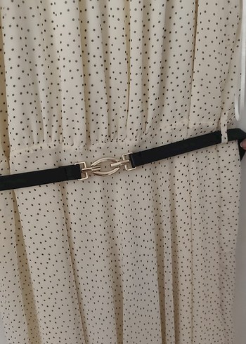 Beyaz Puantiyeli Midi Askılı Elbise - Görsel 2