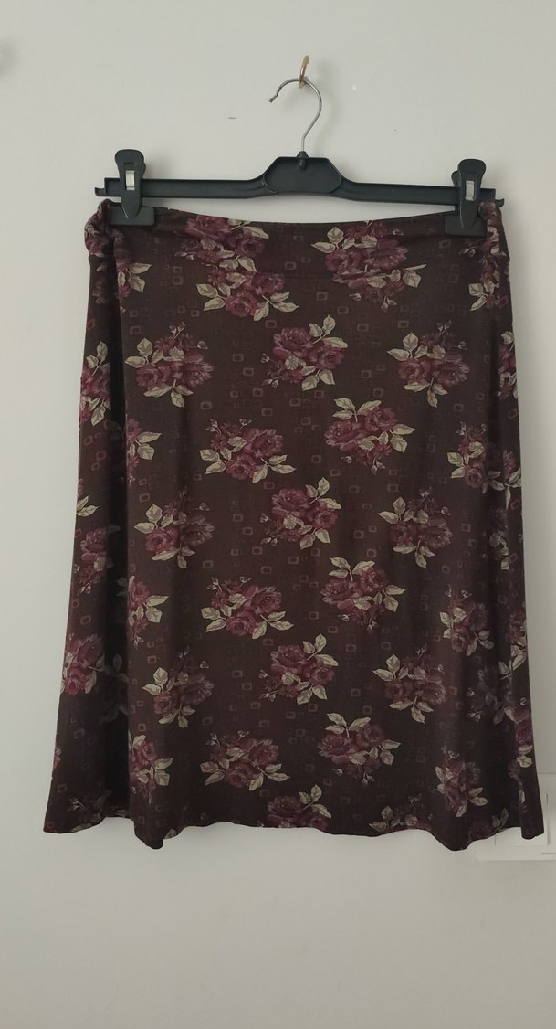 Bordo Çiçek Desenli Midi Bohem Etek - Görsel 2