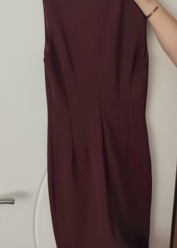 Bordo Midi V Yakalı Kolsuz Elbise - Görsel 3