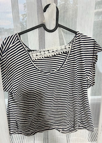 Çizgili Kısa Kollu Hamile Tişört - Görsel 2